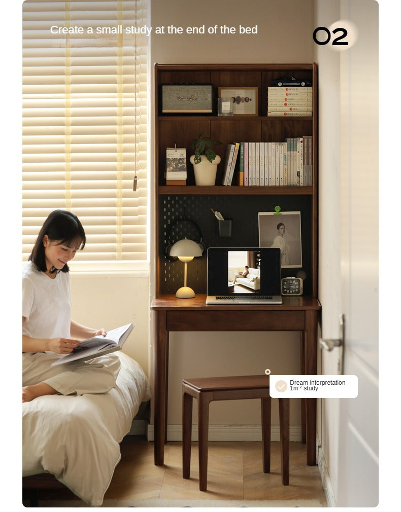 Black walnut solid wood desk bookshelf