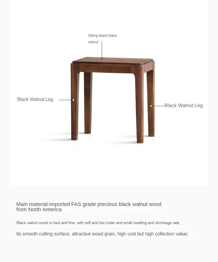 Black Walnut Solid Wood Square Nordic Makeup Stool