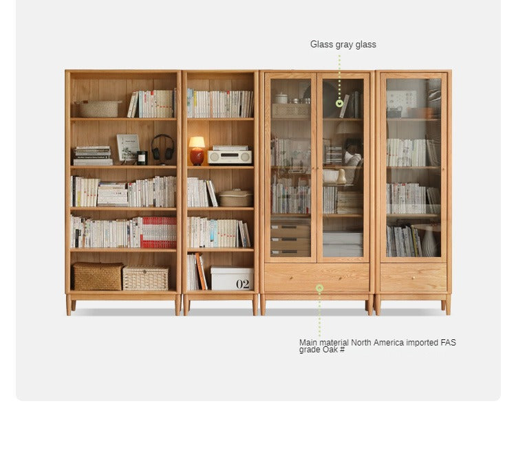 Oak solid wood modern glass door bookcase