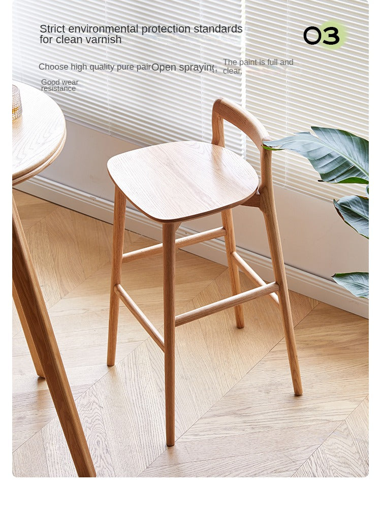 Oak Solid Wood Bar Chair, High Foot Chair"