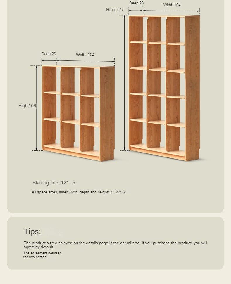 Cherry solid wood bookcase floor display free lattice combination<