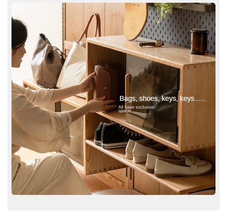 Wall Hanging System Oak Solid Wood Hole Plate Shelf Combination Bookcase"