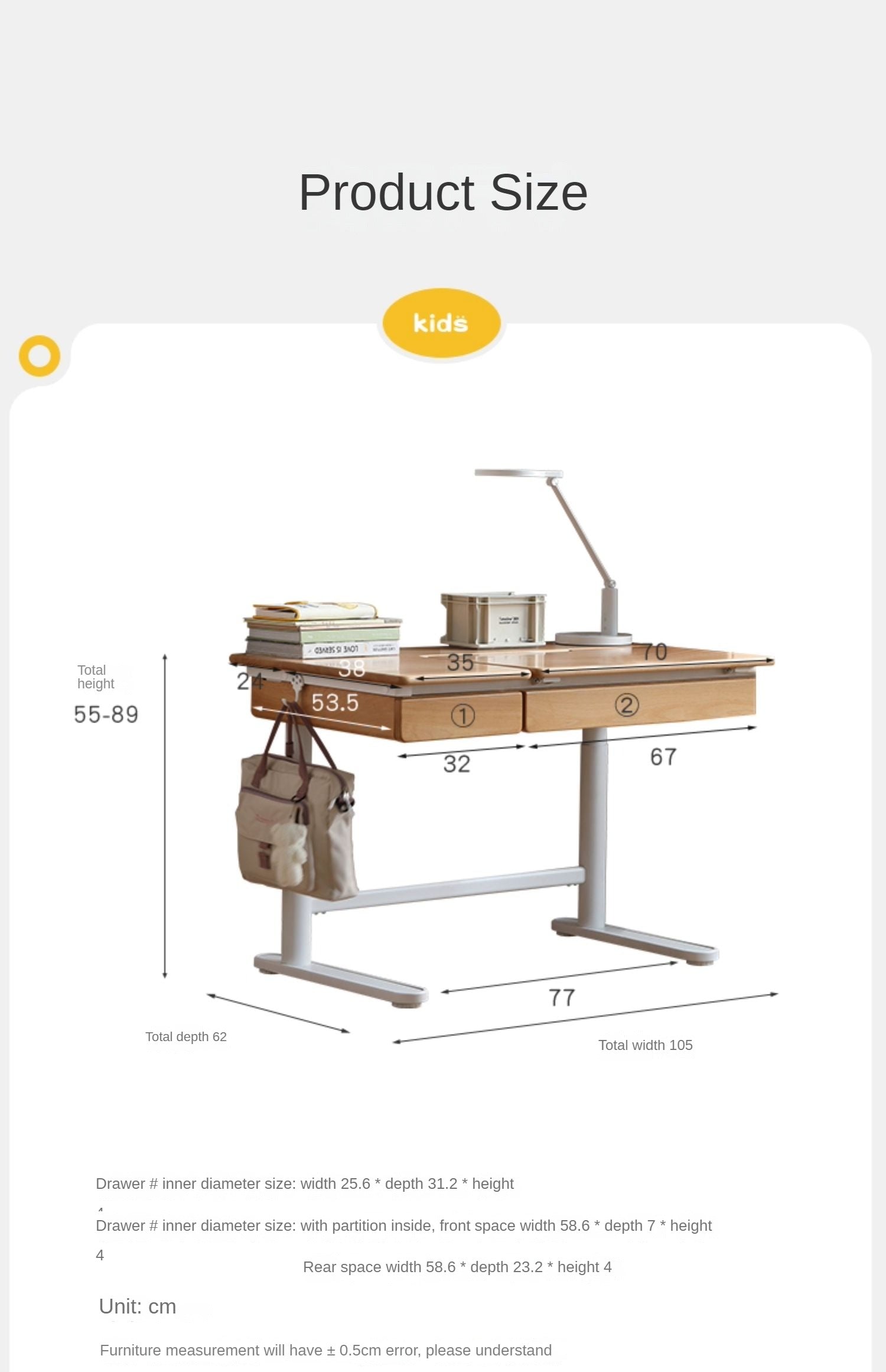 Beech Solid Wood adjustable  lifting learning table "