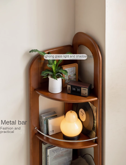 Poplar Solid Wood Retro Middle-Aged Style Corner Bookshelf