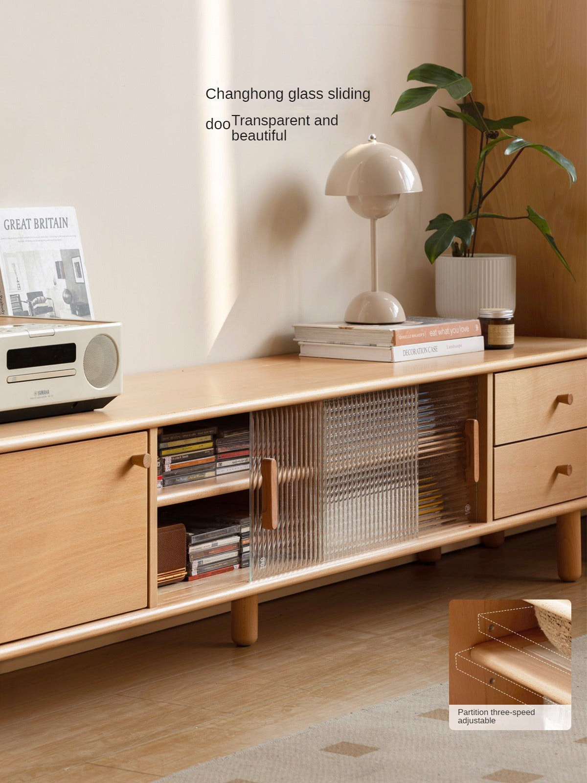 European Beech solid wood TV cabinet: