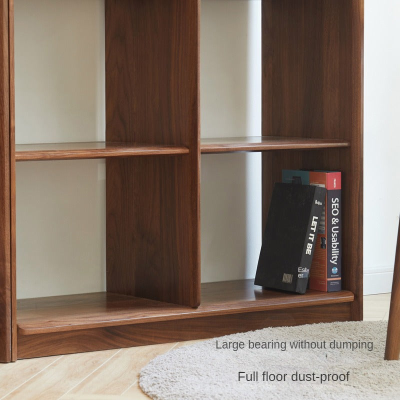 Black walnut solid wood wide bookcase floor bookcase multi-layer bookshelf<