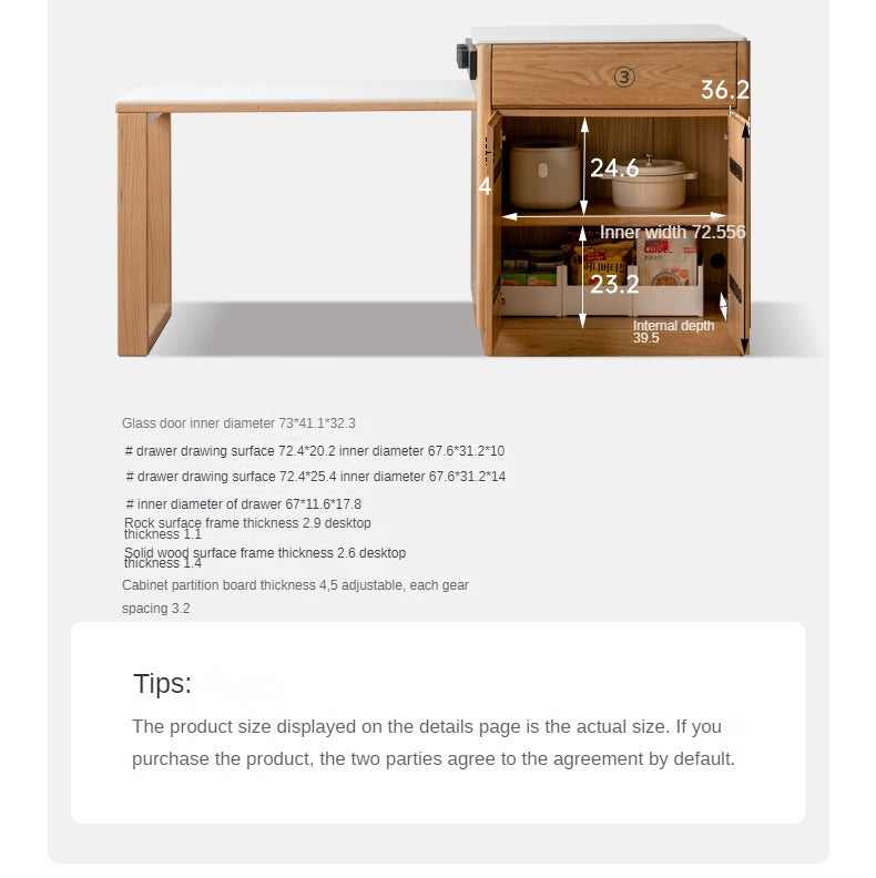 Oak solid wood island + table integrated retractable rock board