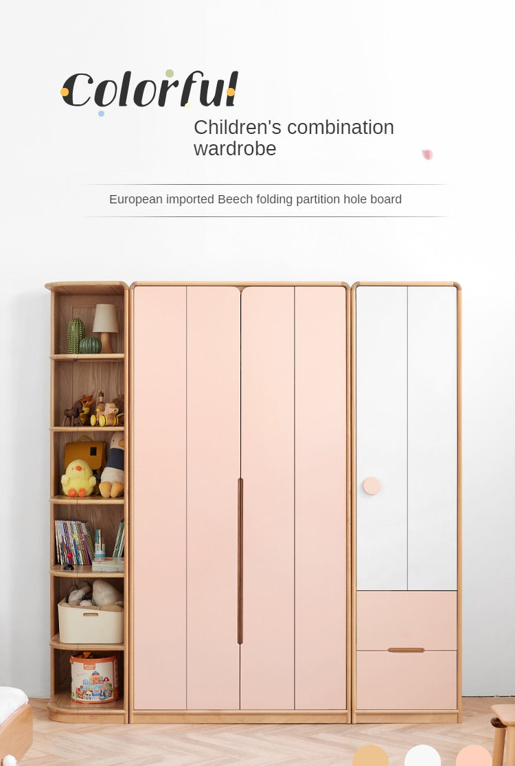 Beech Solid Wood Children's Wardrobe Cabinet