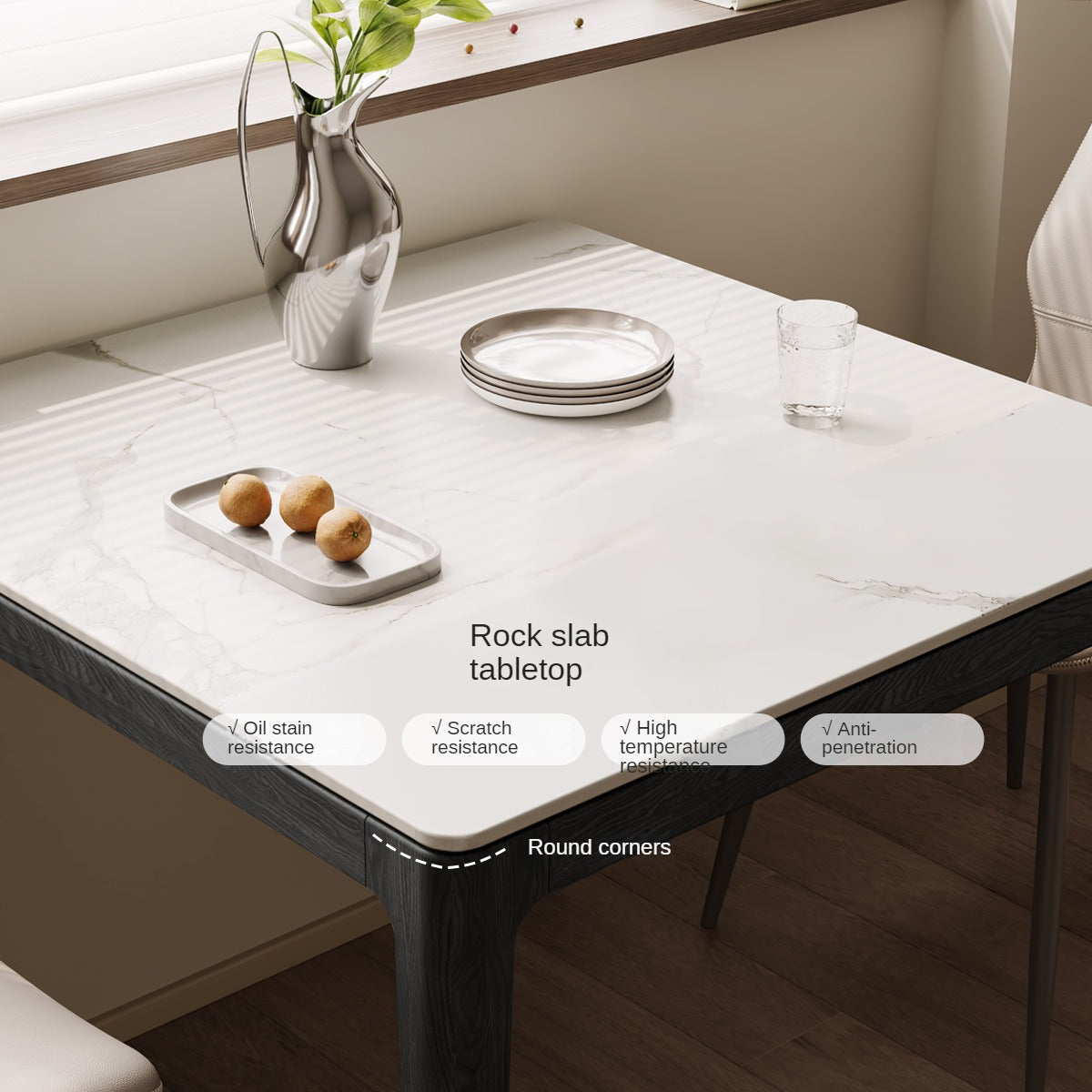 Oak solid wood Slate square dining table light luxury -