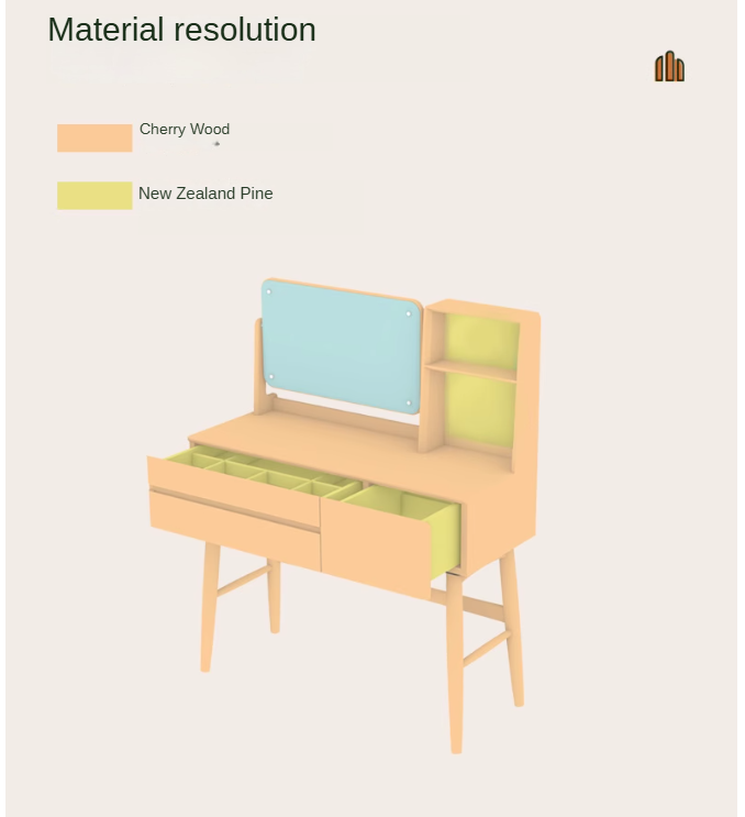 Cherry Wood Dressing Table Nordic Makeup Mirror