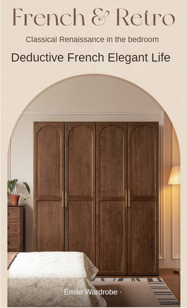 Black Walnut, Sandalwood Solid Wood French Wardrobe