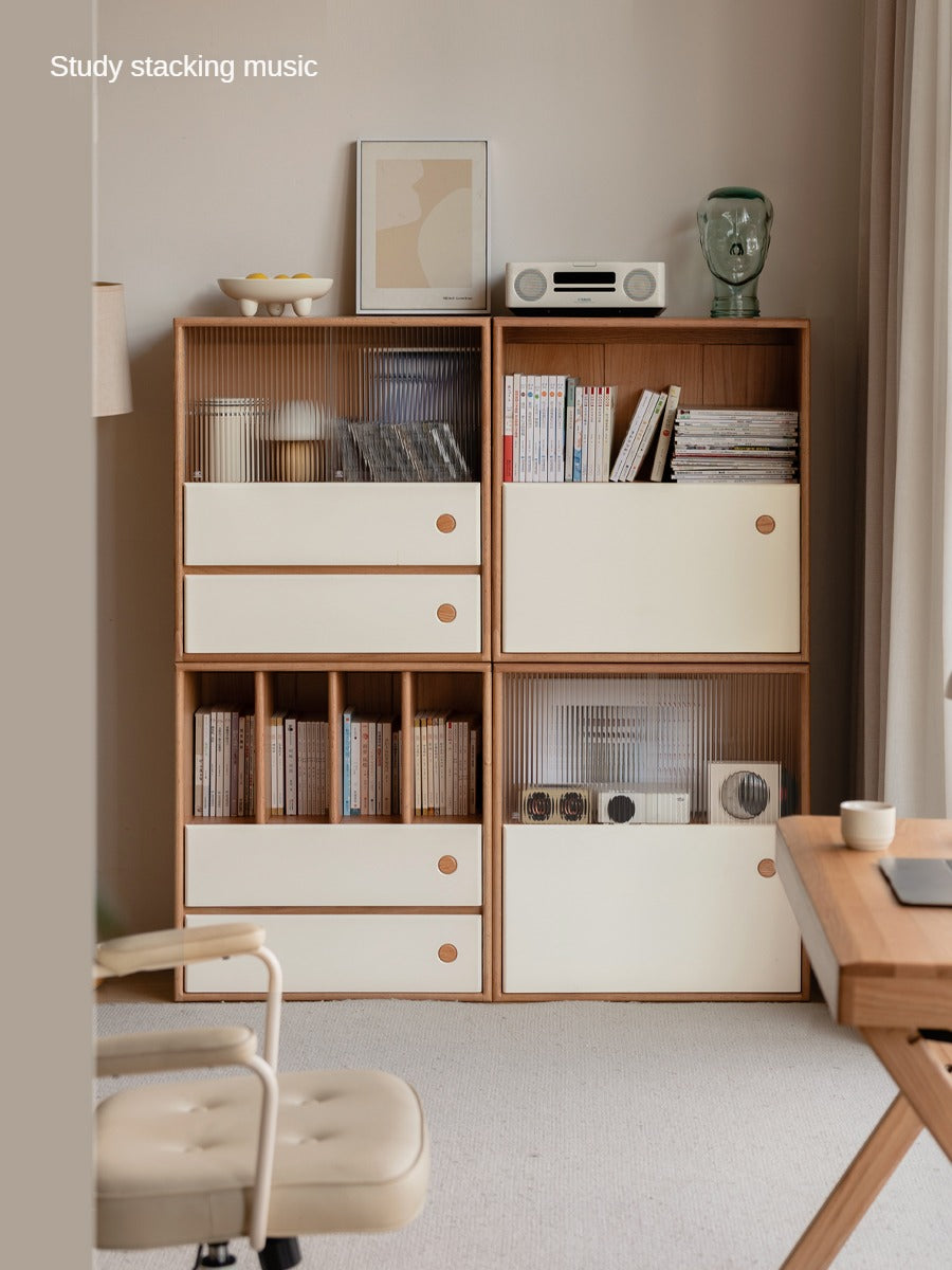 Oak Solid Wood cream style module combination Bookcase