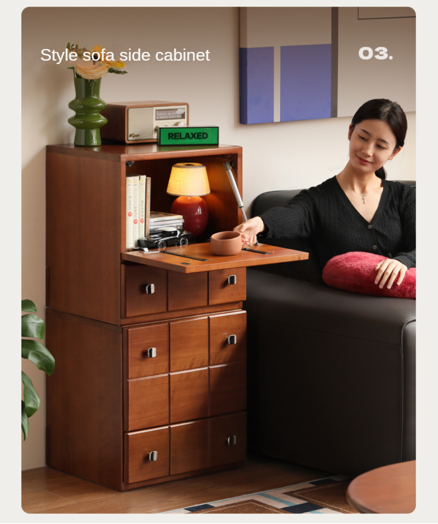 Poplar, Rubber Solid Wood Retro Style Side Cabinets.