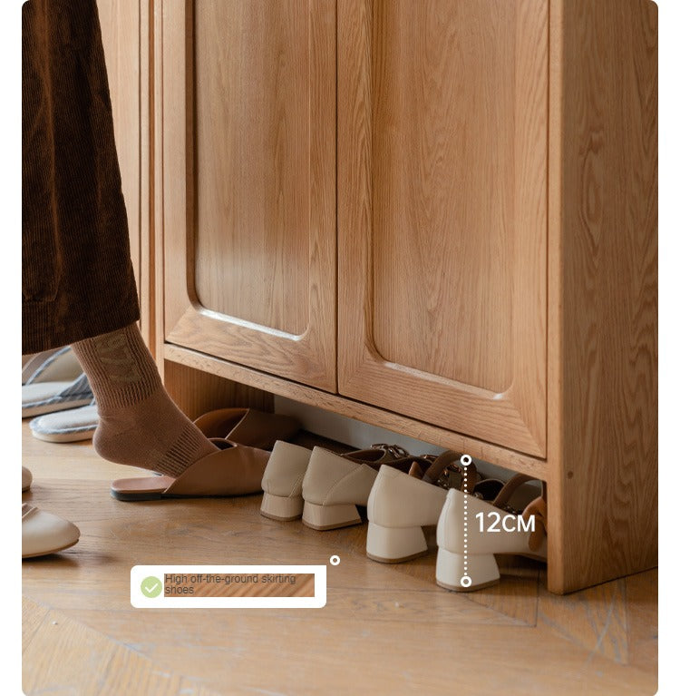 Oak solid wood entrance porch cabinet, ultra-narrow shoe cabinet: