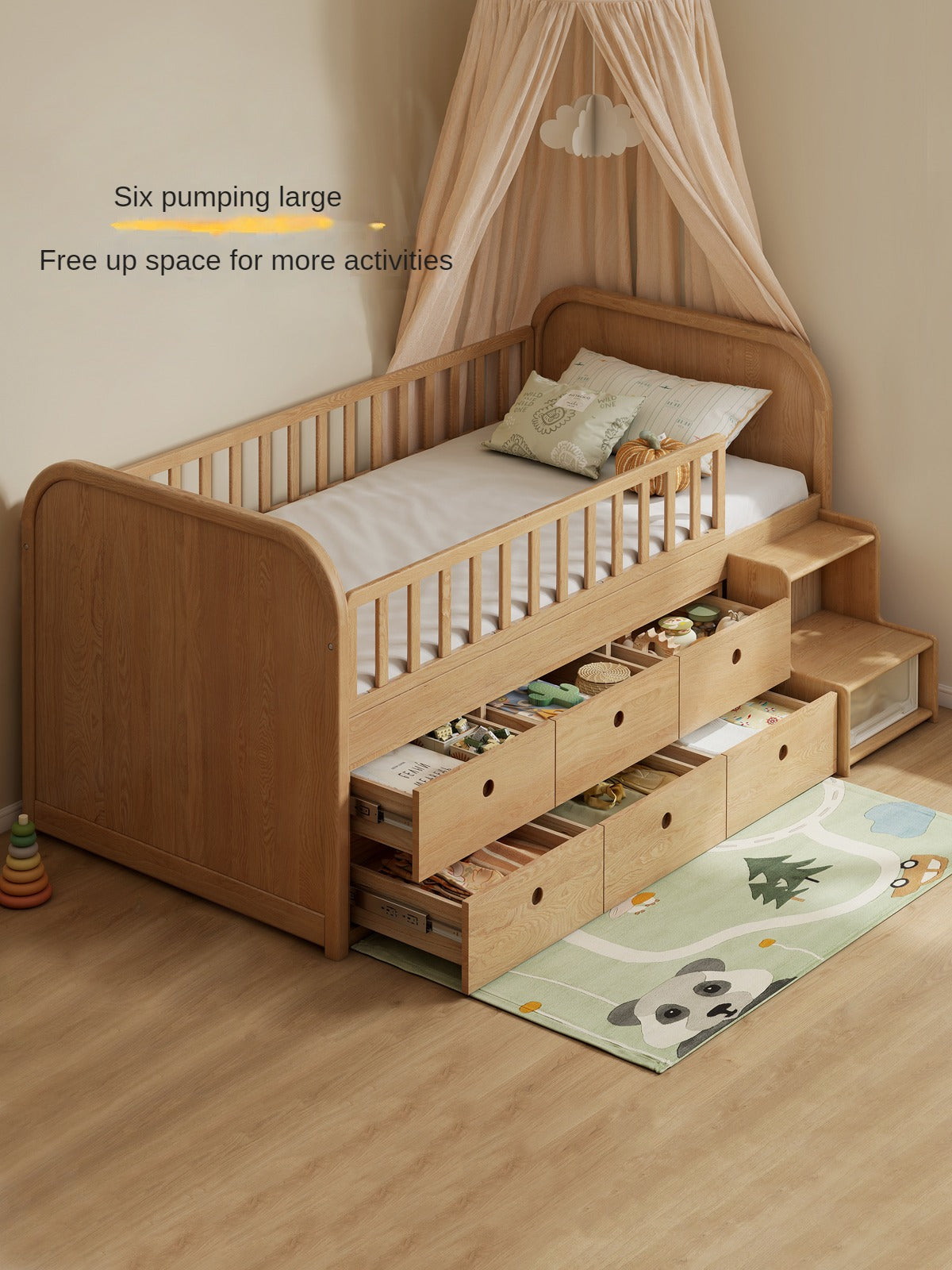 Oak solid wood Multi-function wide storage box bed<