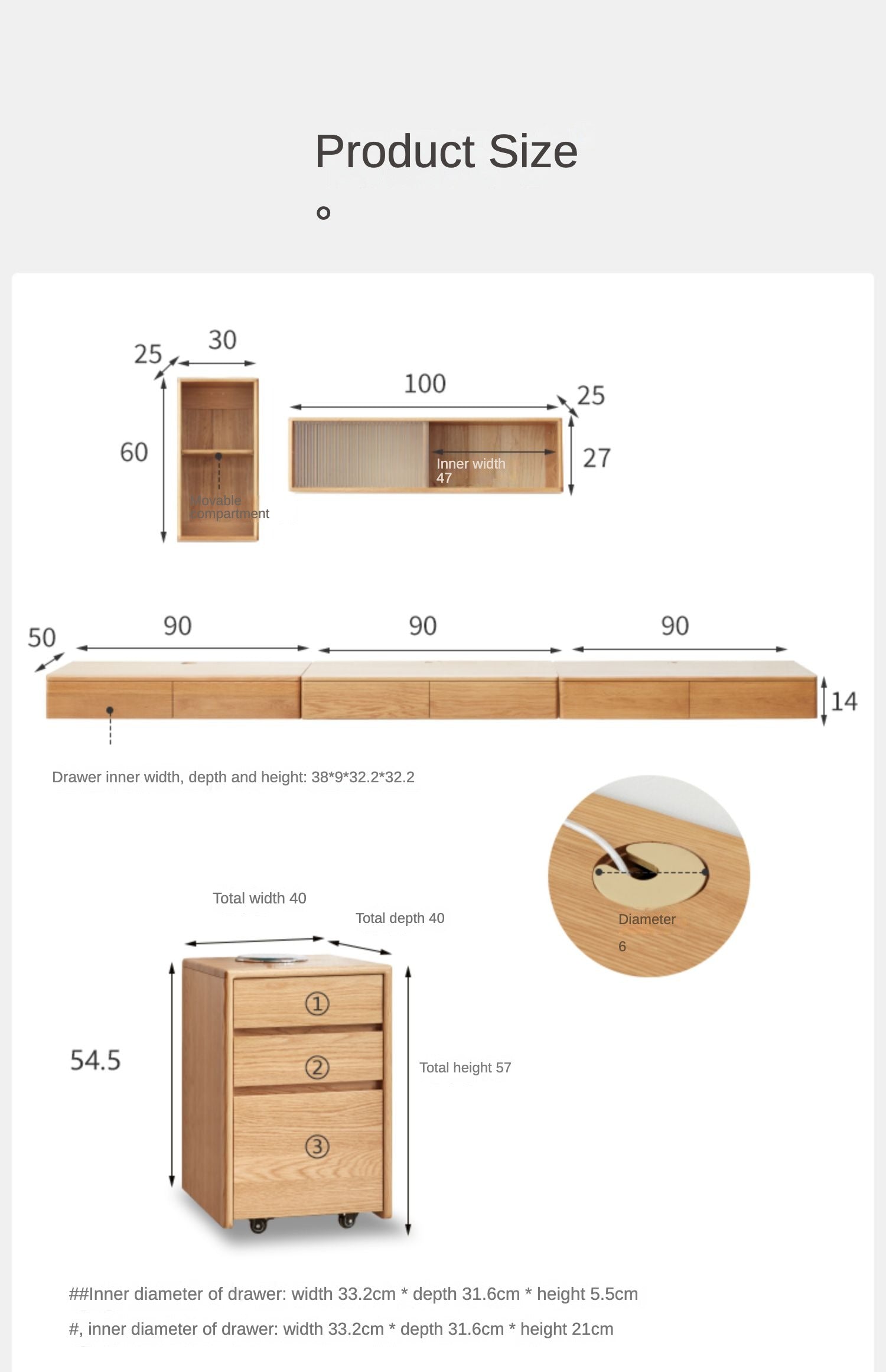 Hanging office desk Oak solid wood-