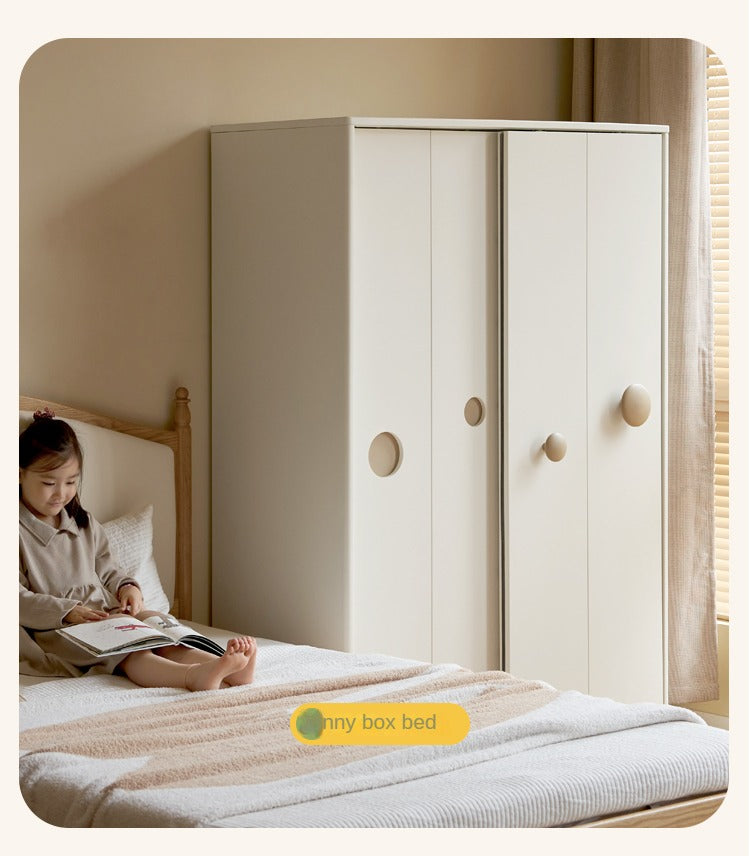 Birch solid wood children's wardrobe storage cabinet cream sliding door"