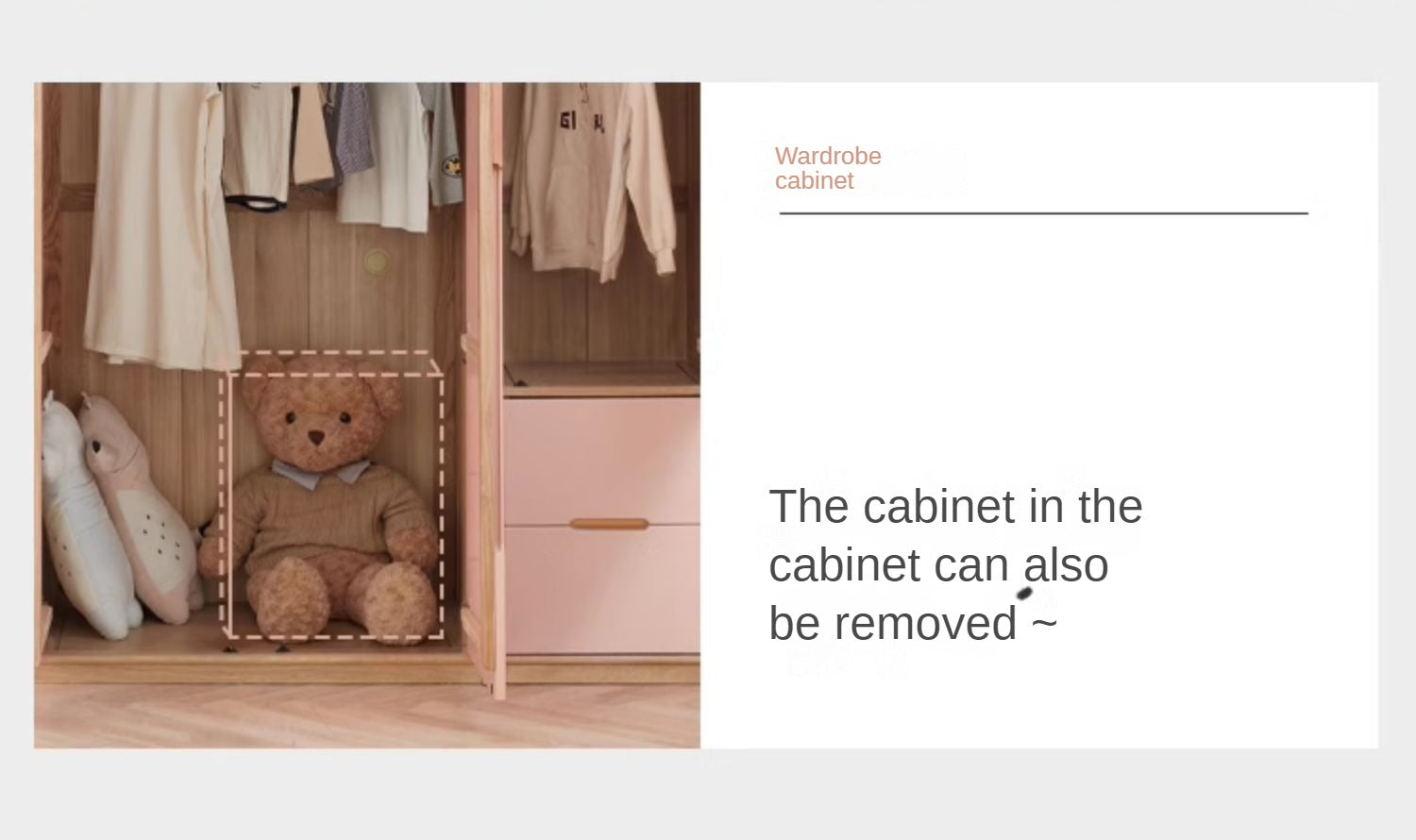 Beech Solid Wood Children's Wardrobe Cabinet