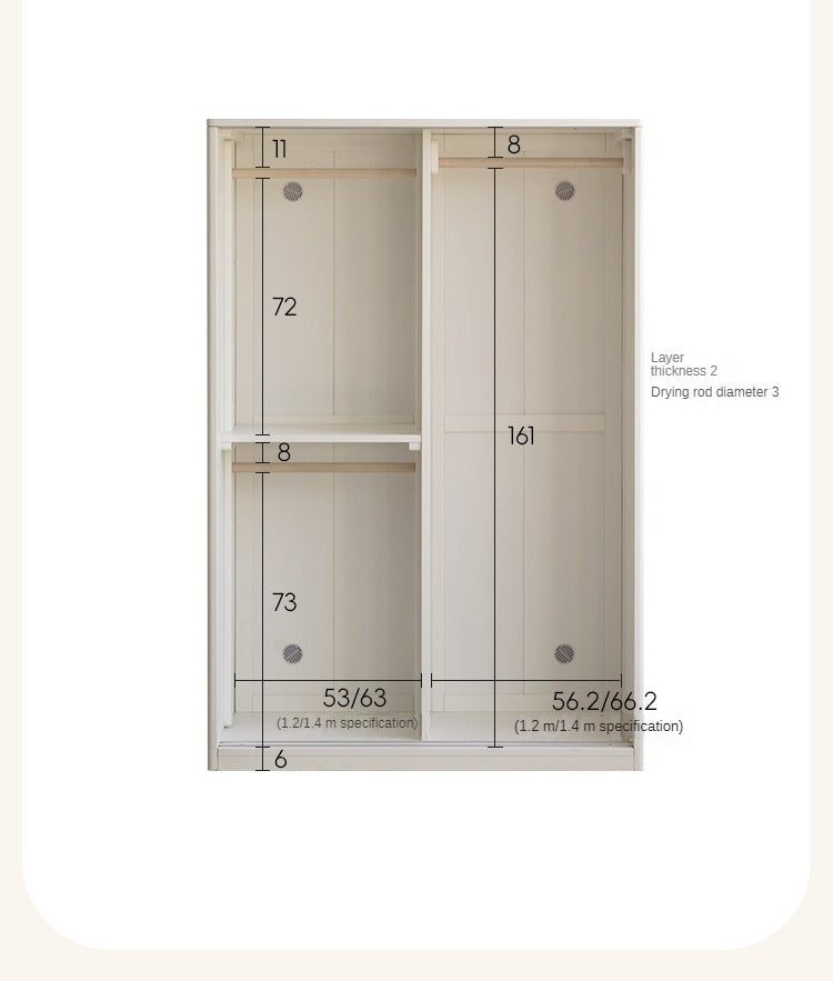 Birch solid wood children's wardrobe storage cabinet cream sliding door"