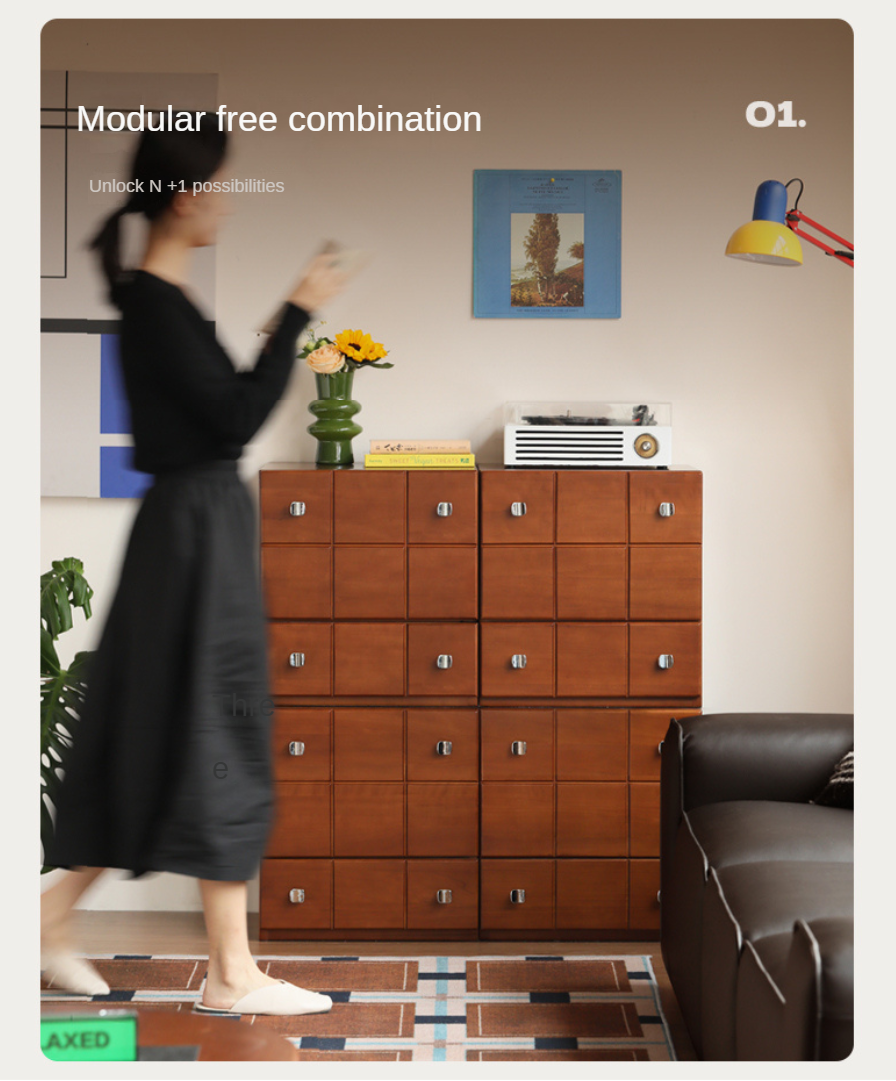 Poplar, Rubber Solid Wood Retro Style Side Cabinets.