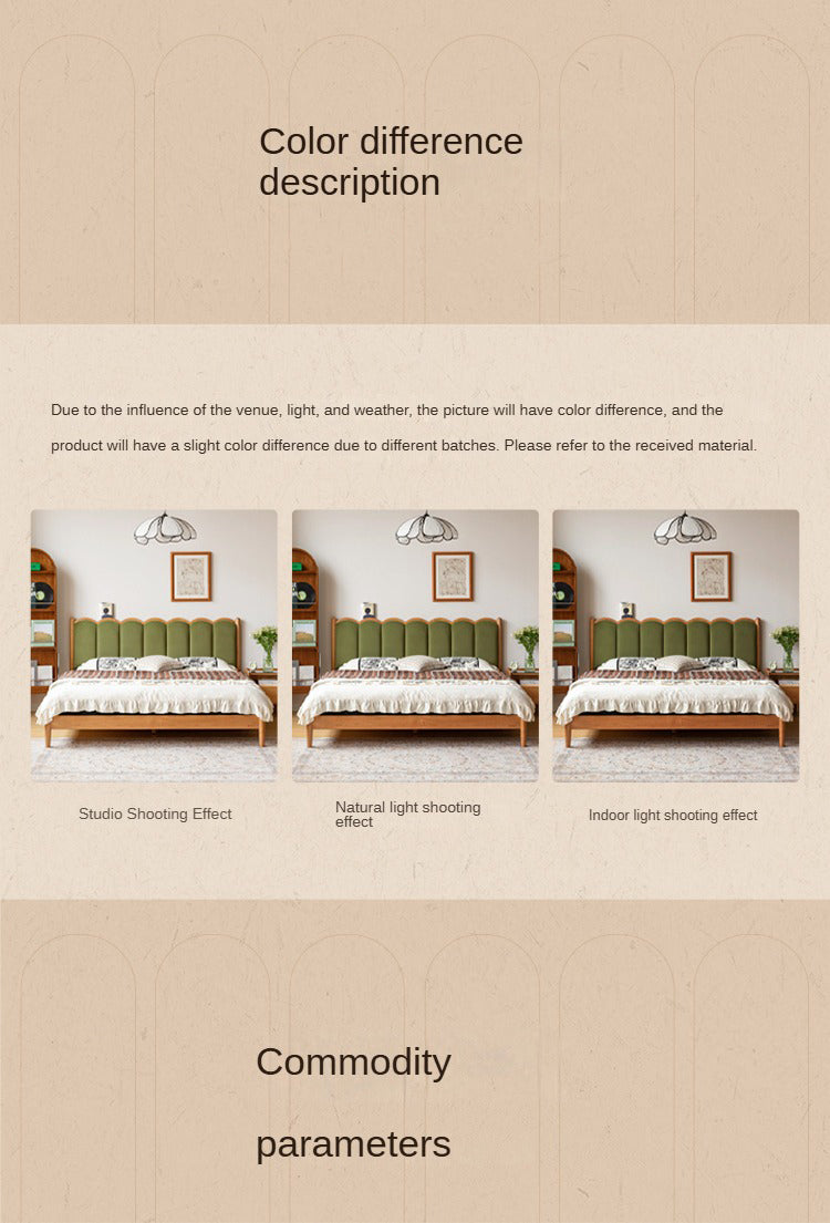 Cherry Solid Wood Soft Bed Retro