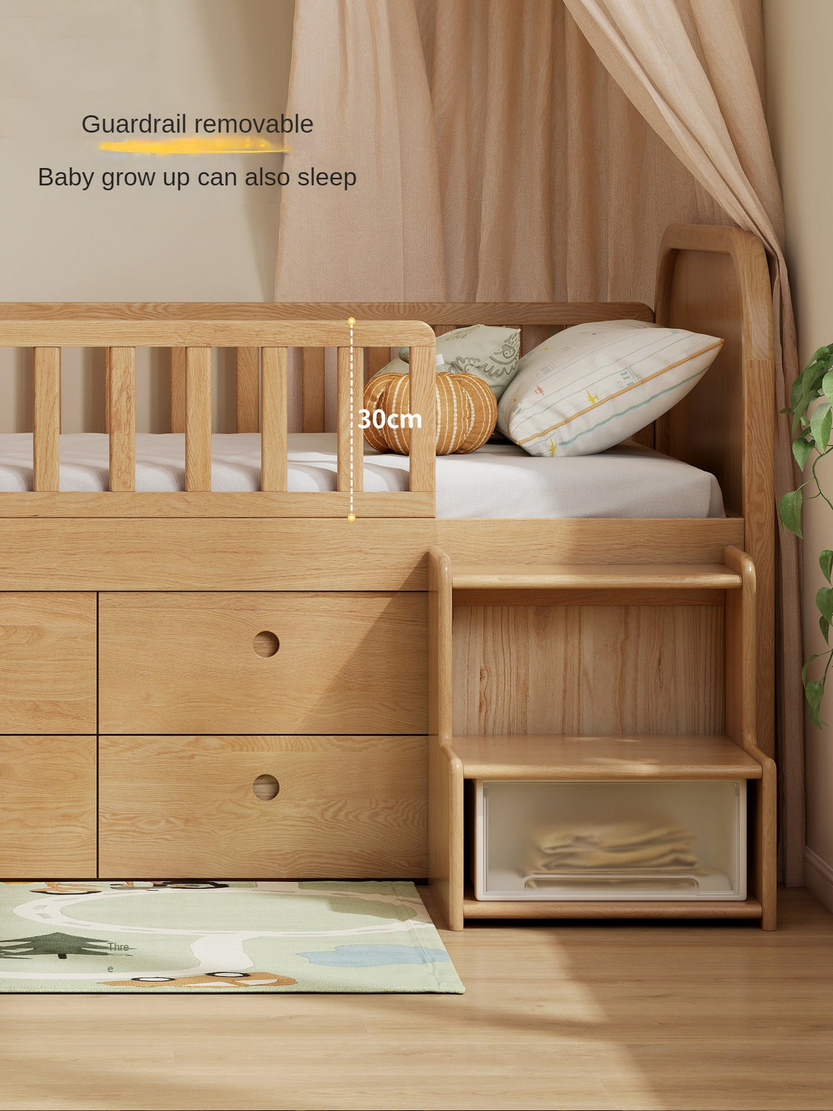 Oak solid wood Multi-function wide storage box bed<