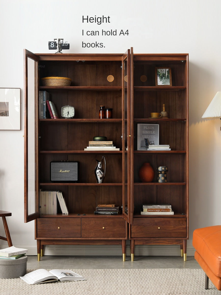 Black walnut solid wood luxurious bookcase, glass door -