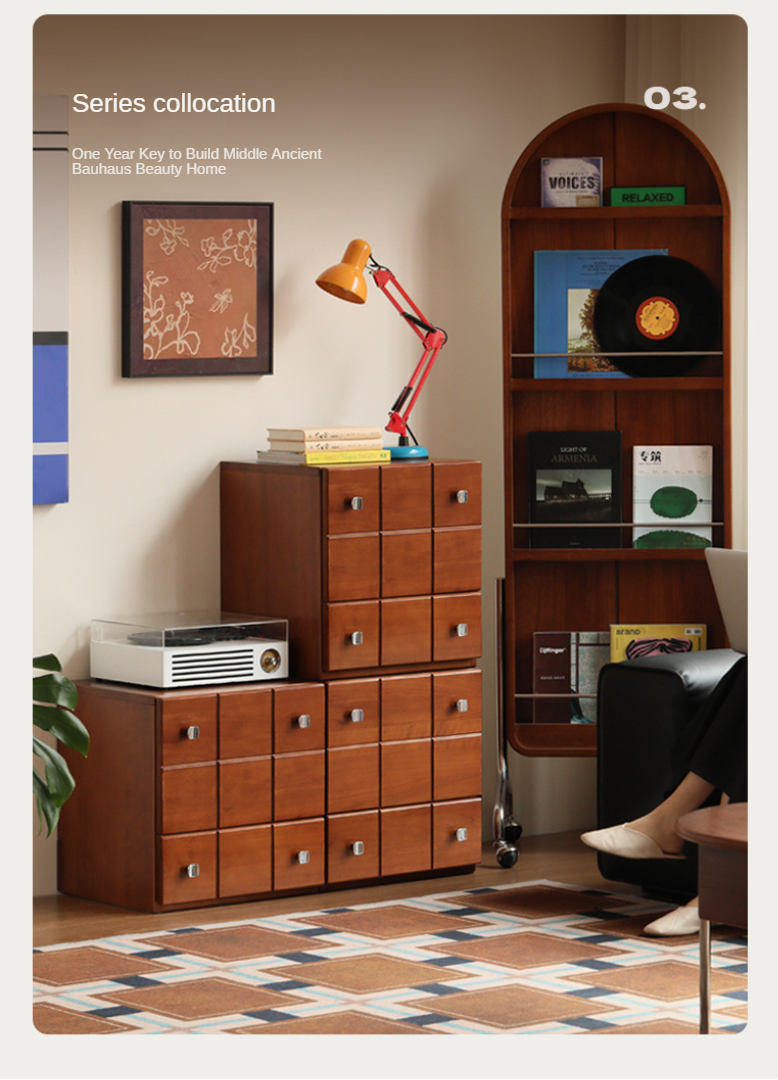 Poplar, Rubber Solid Wood Retro Style Side Cabinets.