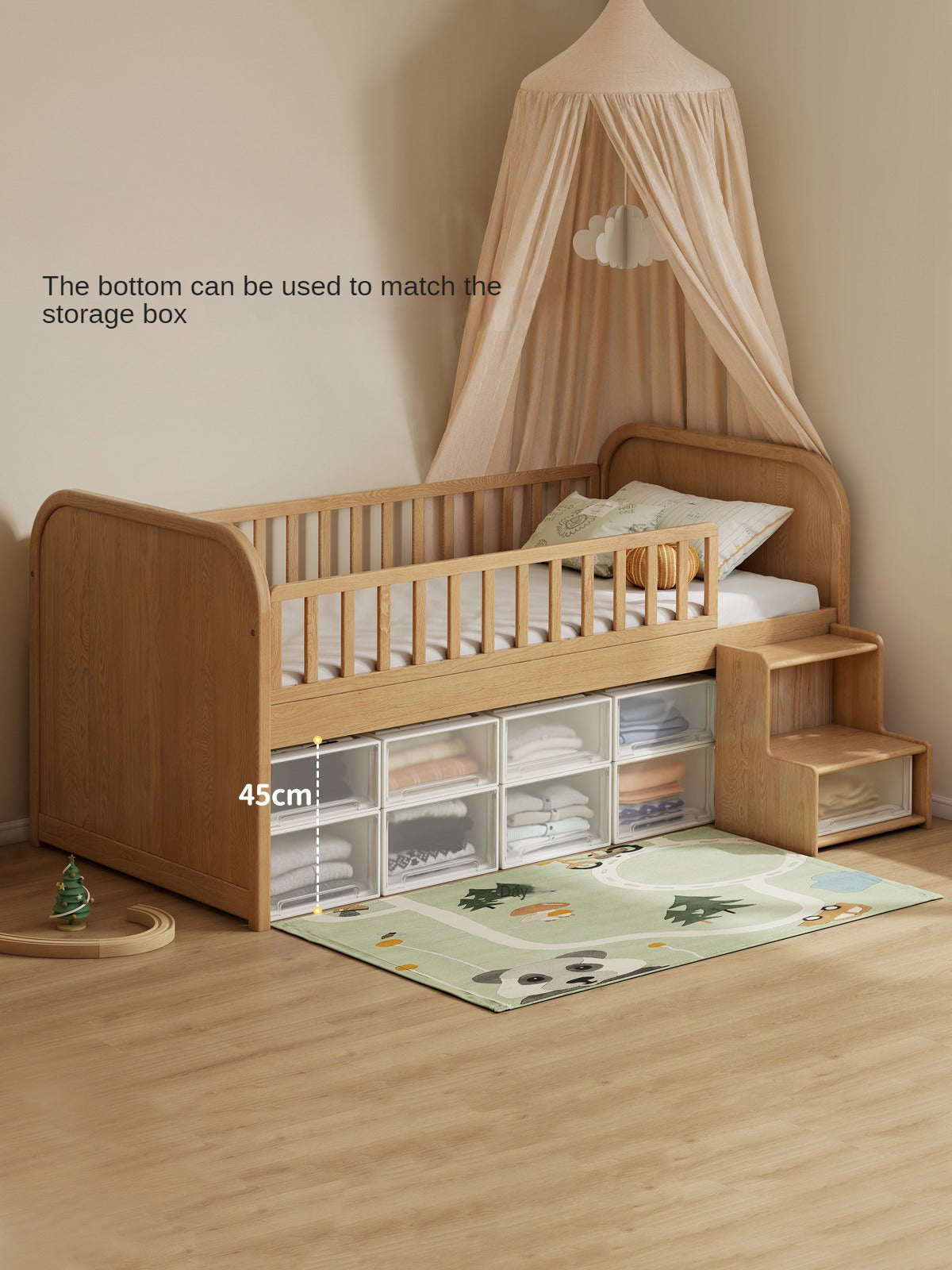 Oak solid wood Multi-function wide storage box bed<