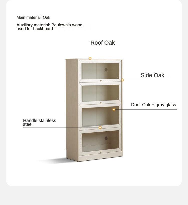 Oak solid wood bookcase cream flip door glass display cabinet "