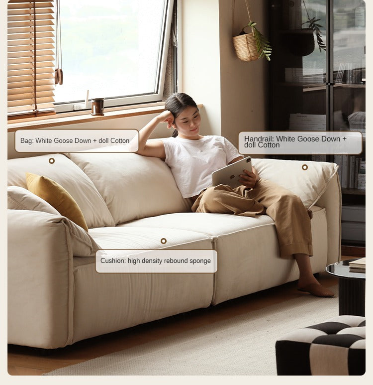 Fabric Straight Sofa Cream Style