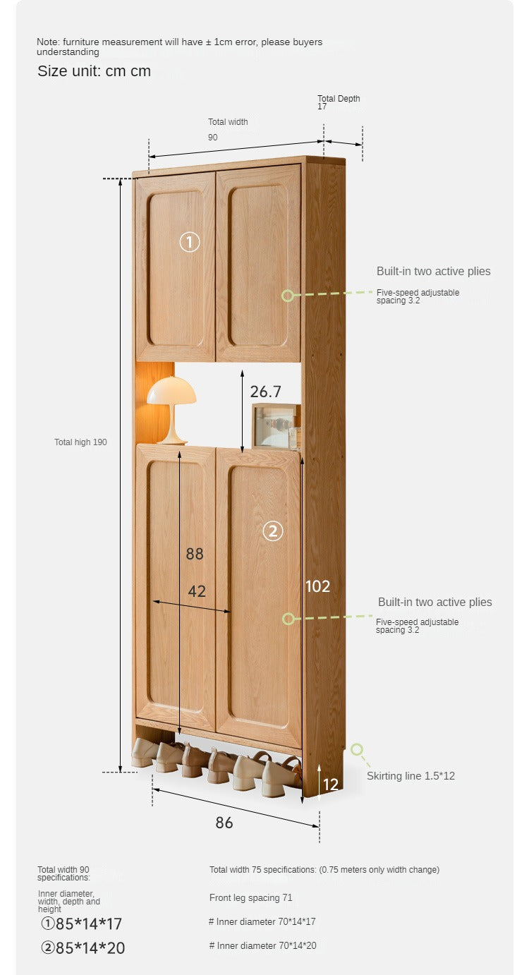 Oak solid wood entrance porch cabinet, ultra-narrow shoe cabinet: