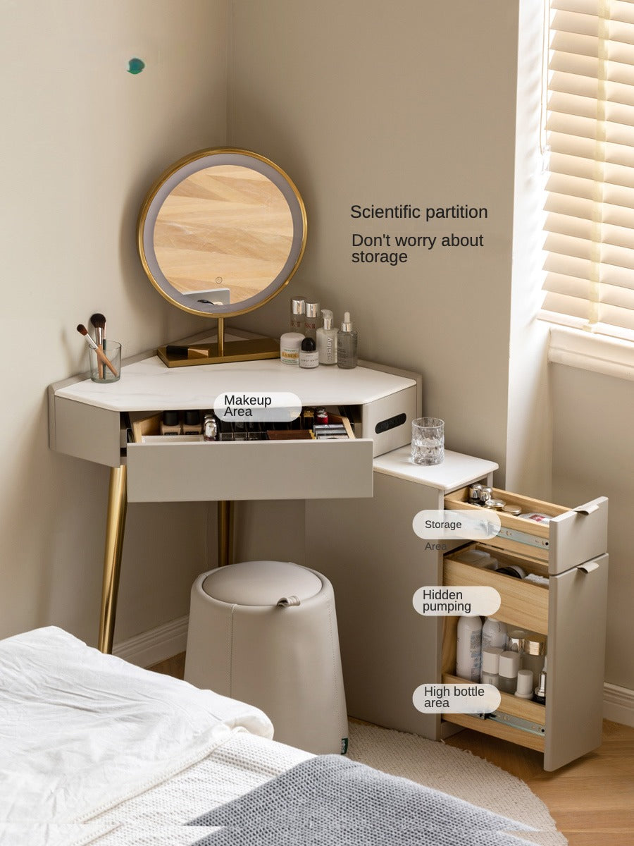 Poplar solid wood Corner makeup table light luxury white rock plate"