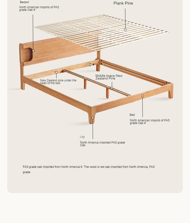 Oak solid wood luminous bed charger, shelf