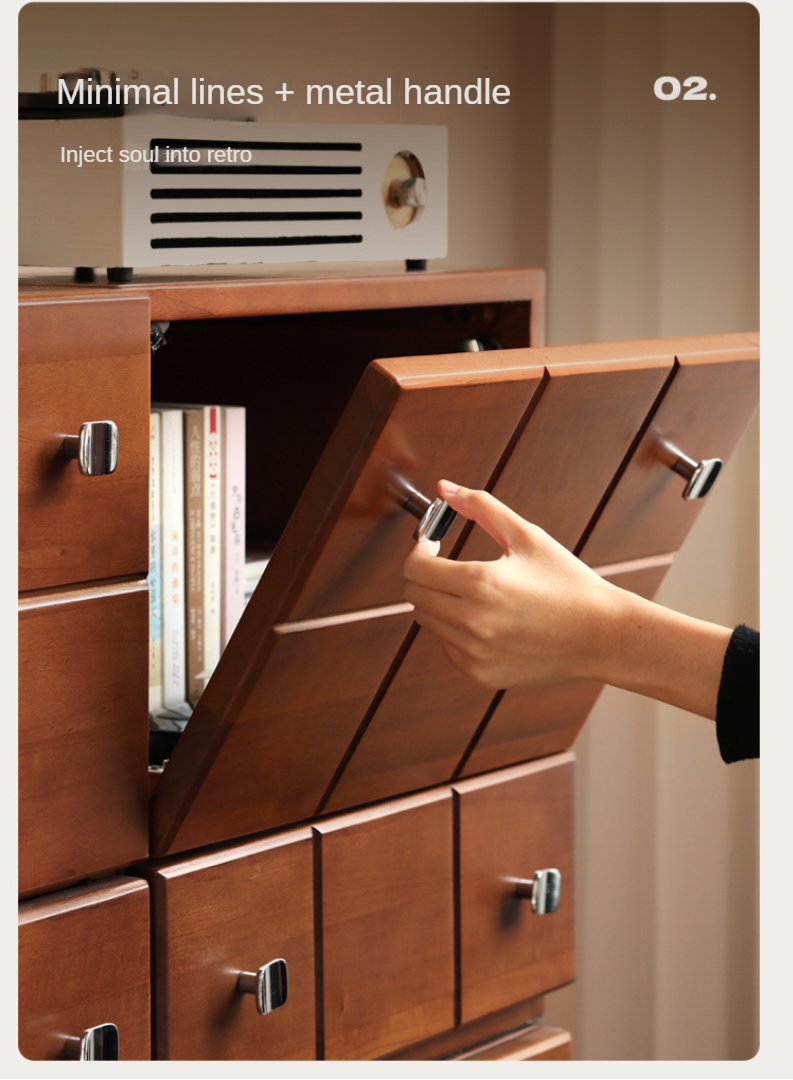 Poplar, Rubber Solid Wood Retro Style Side Cabinets.