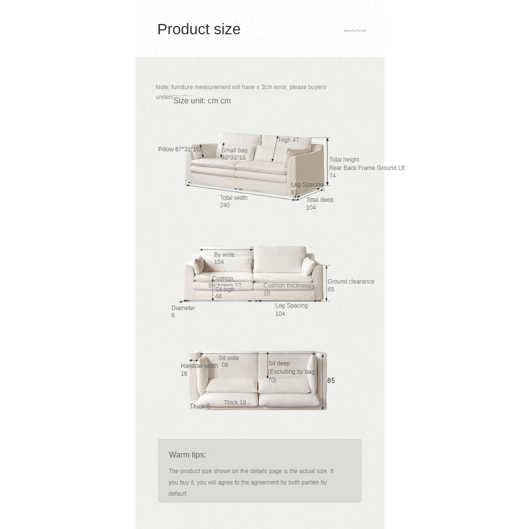 Fabric Sofa Modern White Cotton and Linen