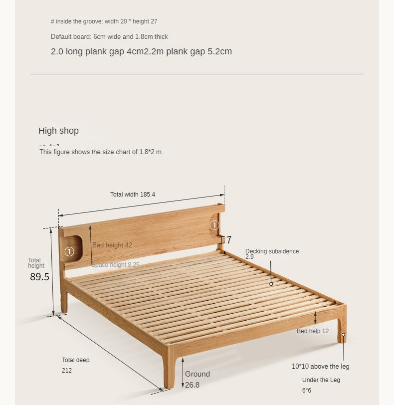 Oak solid wood luminous bed charger, shelf