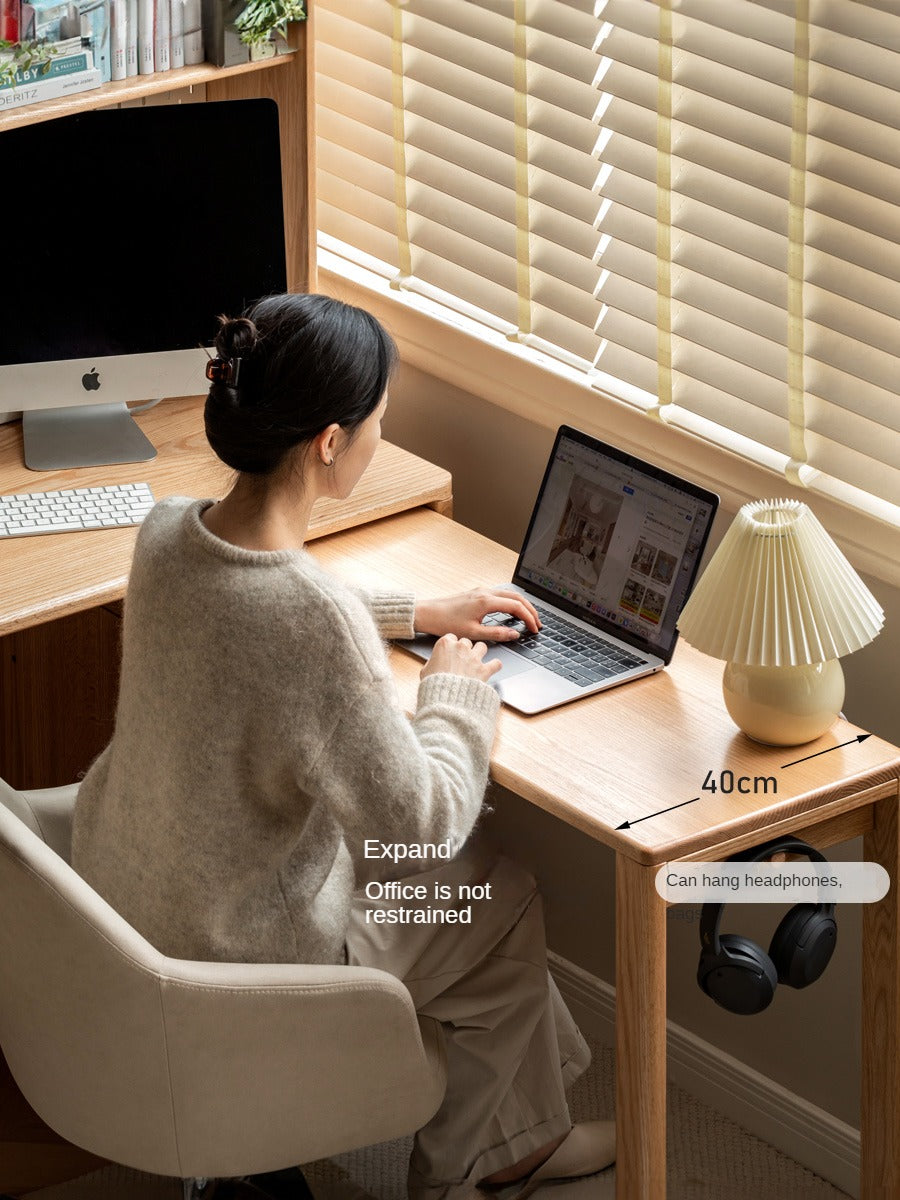 Oak solid Wood Bookshelf Integrated Corner Folding Desk