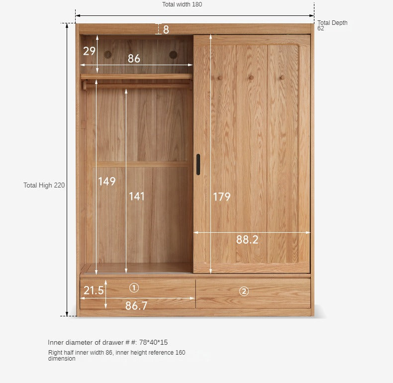 Oak Solid Wood Wardrobe Sliding Door Modern Simple