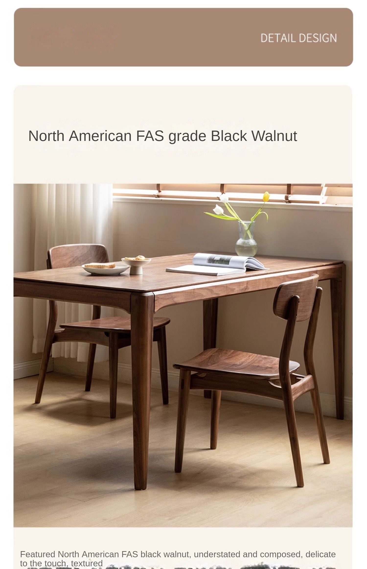 Black Walnut, Ash Solid Wood Modern Dining Backrest Chair 4pcs