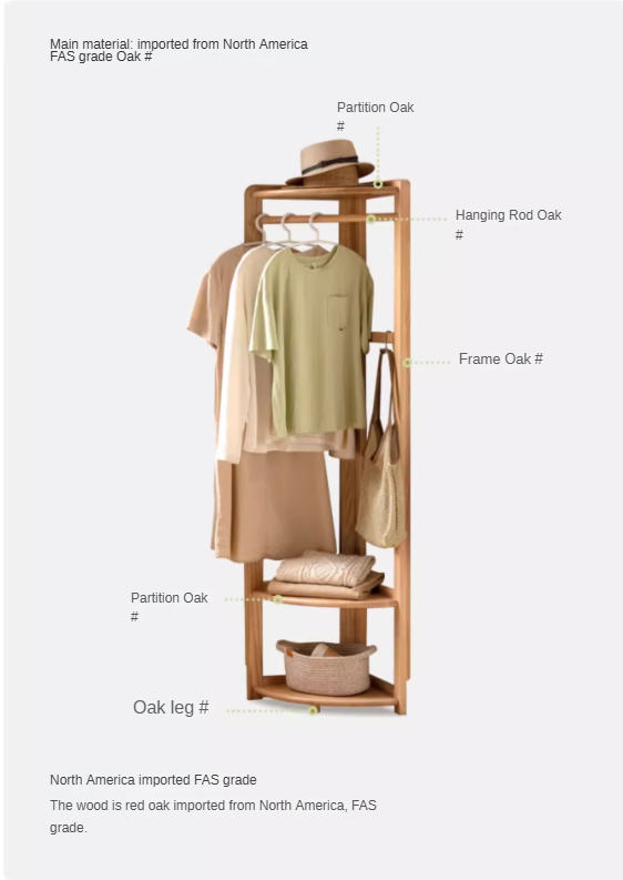 Oak Solid Wood Corner Hanger Rack