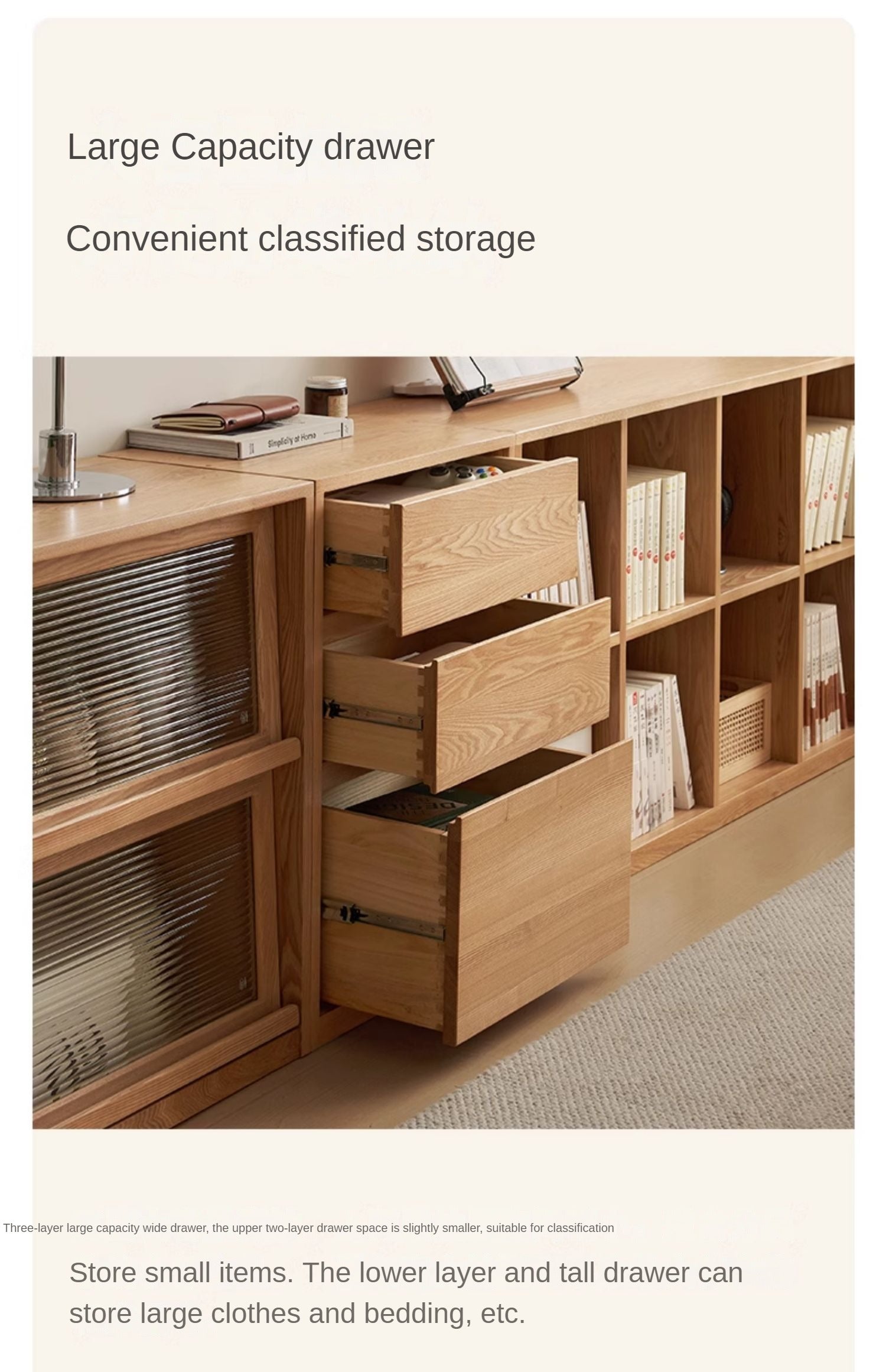 Ash solid wood bookcase simple floor bookshelf,