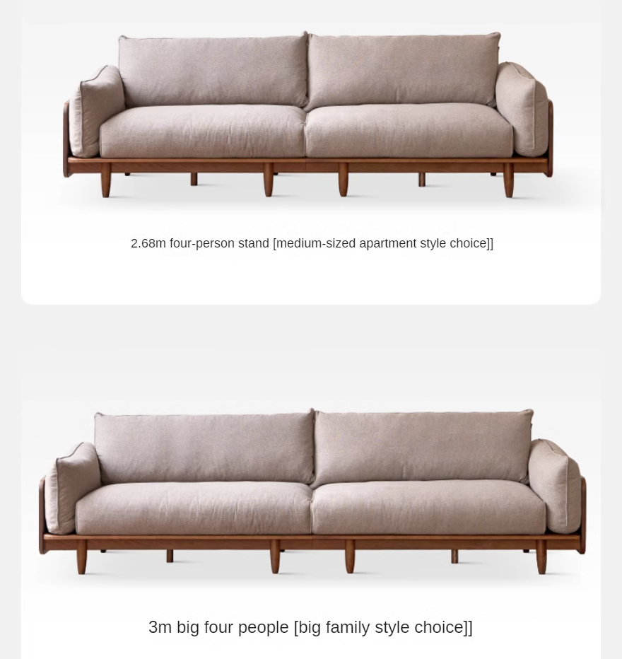 Oak Solid Wood Leather, Fabric Straight Sofa