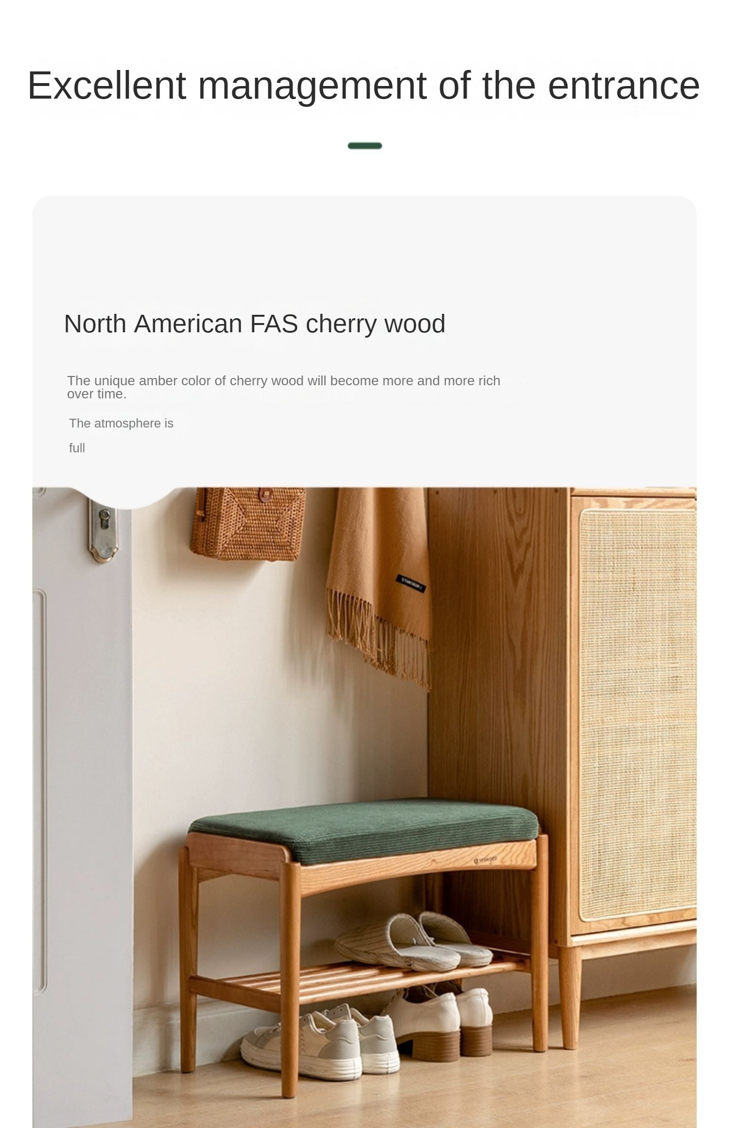 Shoe Storage Bench Cherry solid wood-