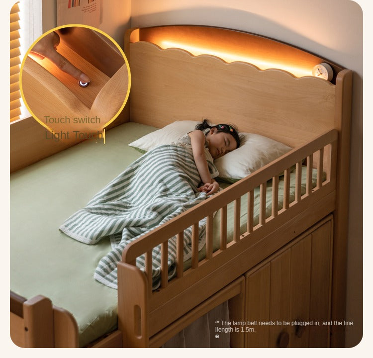 Beech Solid Wood Children's with Light Guardrail Bed