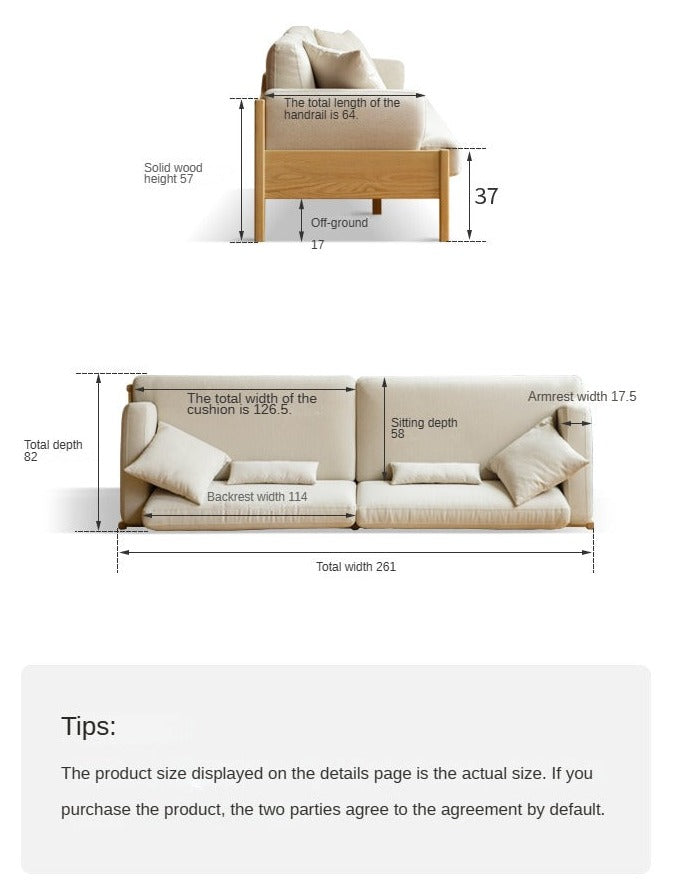 Oak Solid Wood Modern Fabric Sofa Nordic Style)