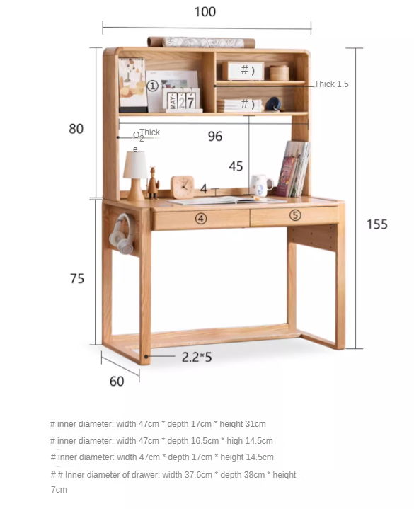 Oak children's modern study table can be raised and lowered