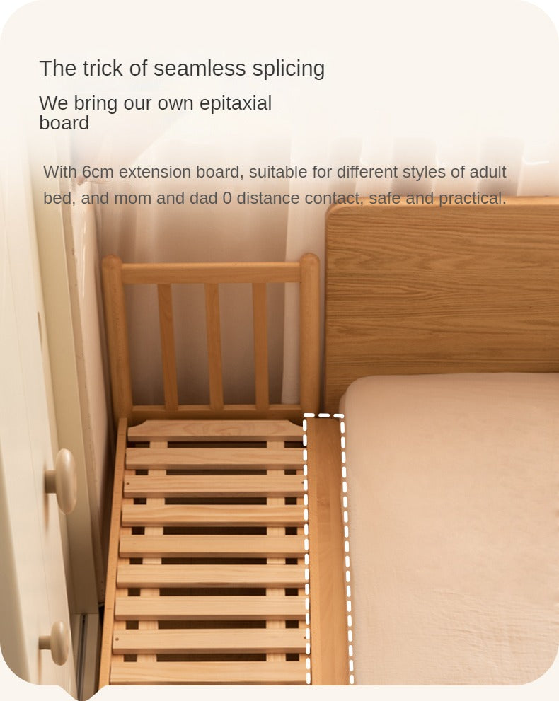 Beech Solid Wood Children's Splicing Bed with Guardrail