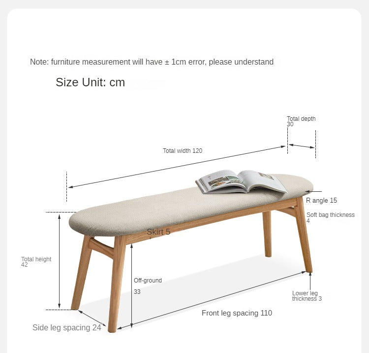 Oak solid wood long soft package bench