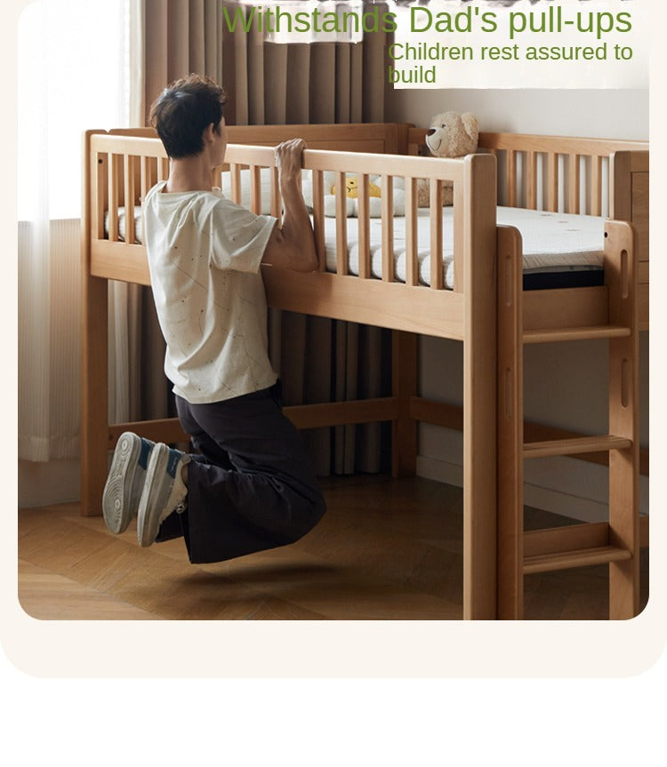 Beech Solid Wood Mother and Child Trolley Bunk Bed